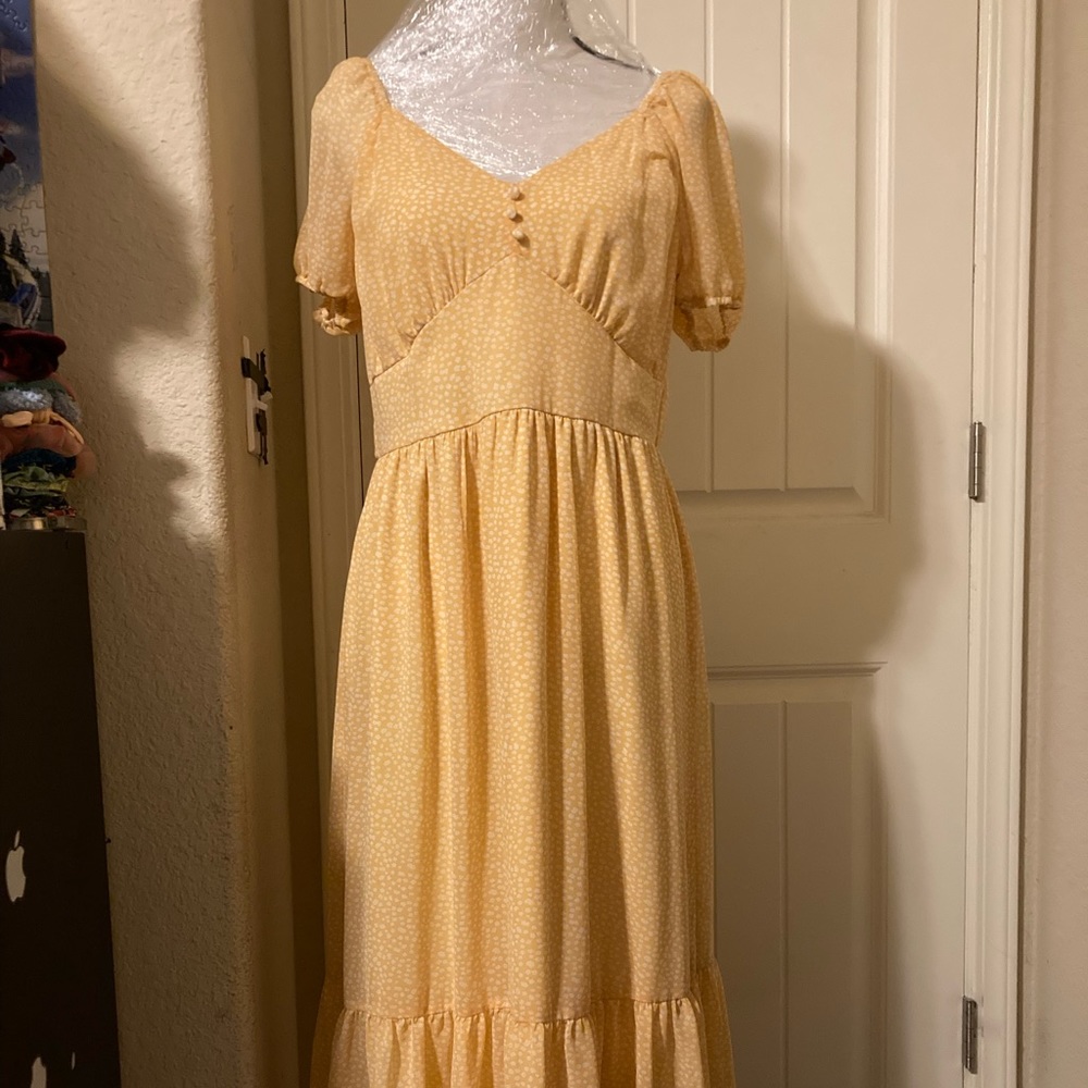 Yellow Floral Puffy Sleeve Dress